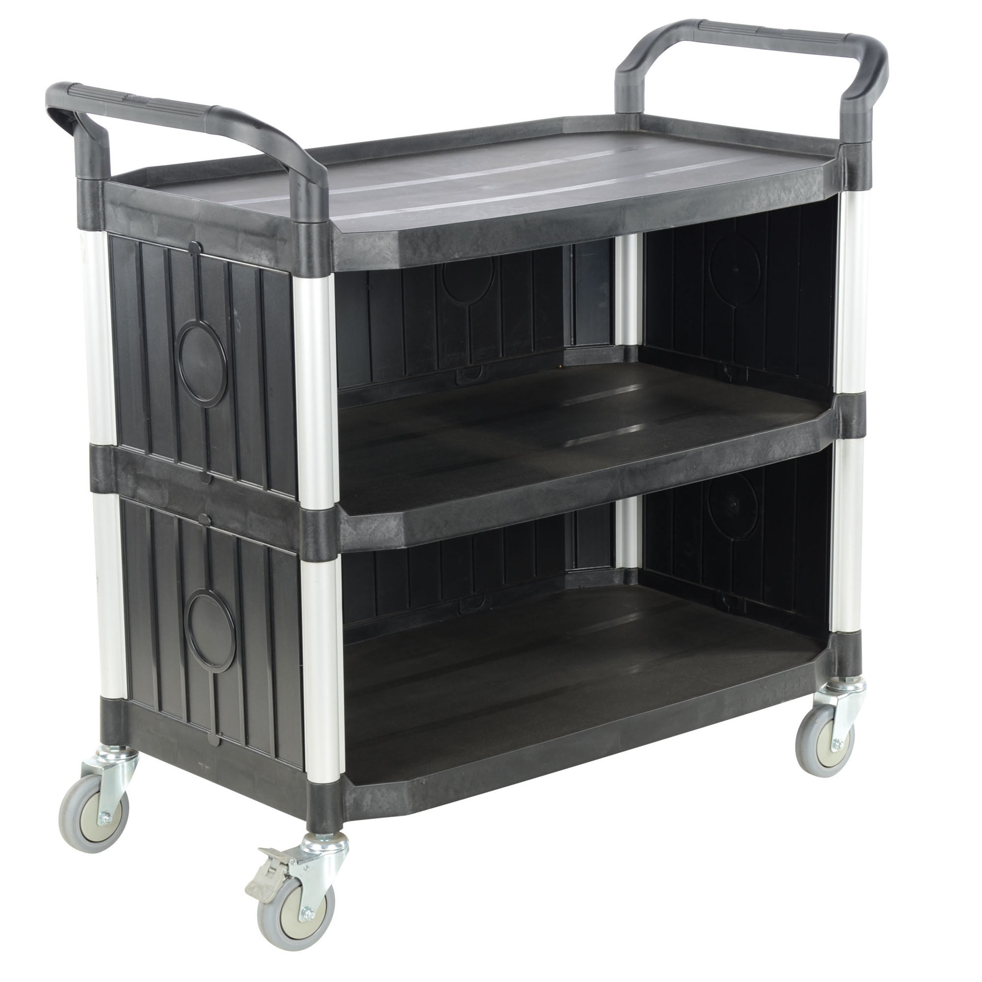 Vestil Steel Commercial Cart - 3 Shelves, 550-Lb. Capacity, Secure Grip Handles, Model# CSC-P
